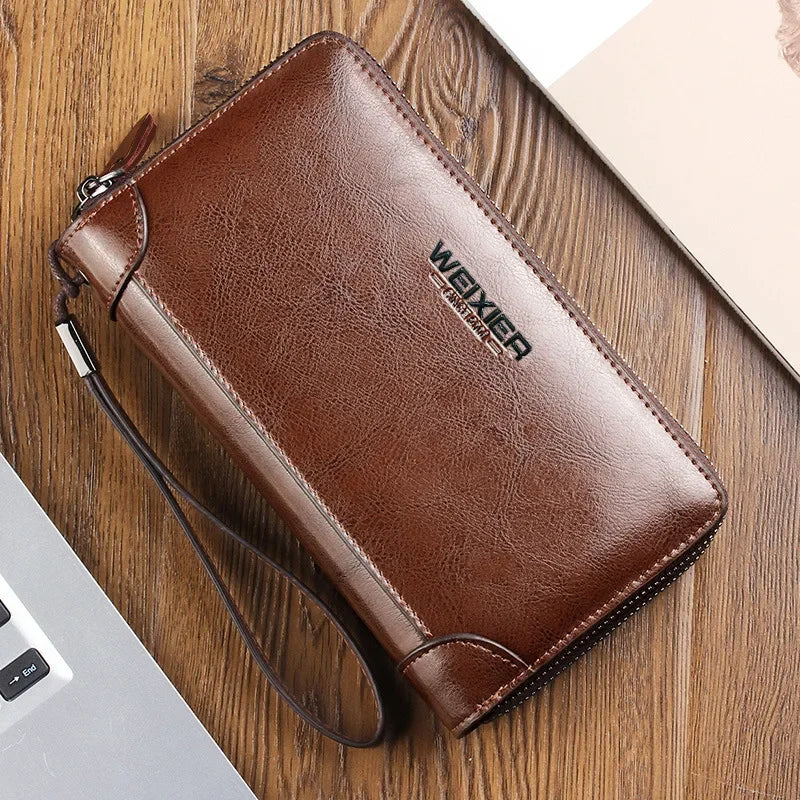 Weixier Hand-wrapped Oil Wax Leather Men's Bag Men's PU Hand Bag Grab Bag Multi-functional Wallet Large-capacity Business Men's