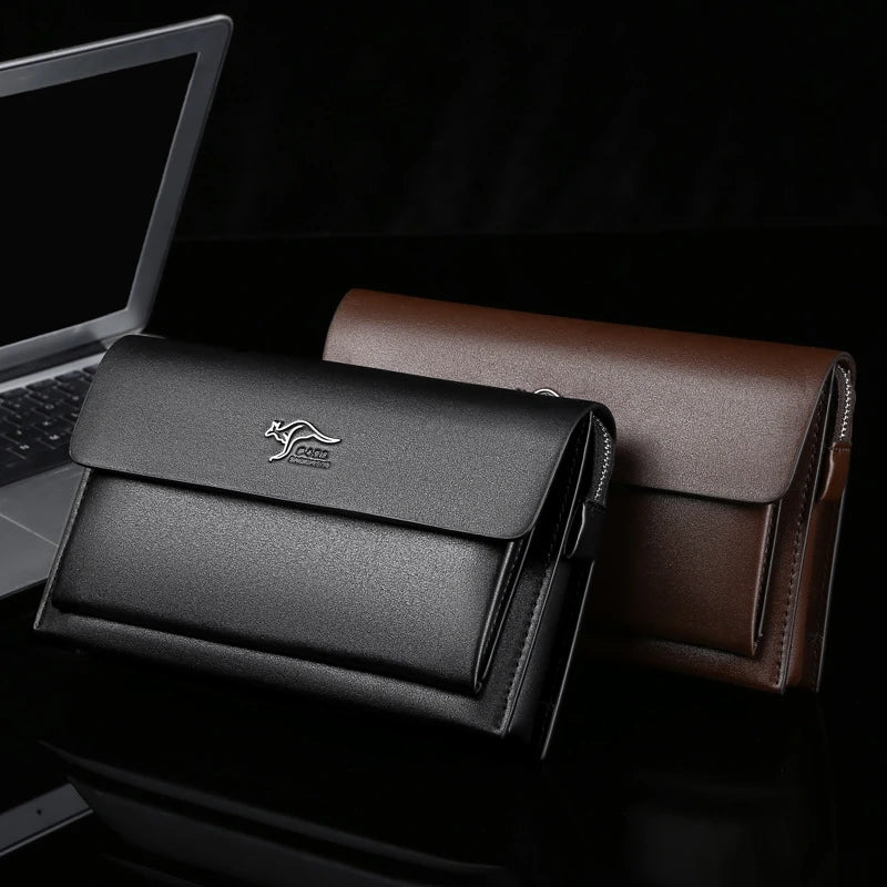 Men's Large Capacity Code Lock Handbag PU Leather Business Bag with Zipper Long Wallet Black Brown Casual Phonebag for Men 2026