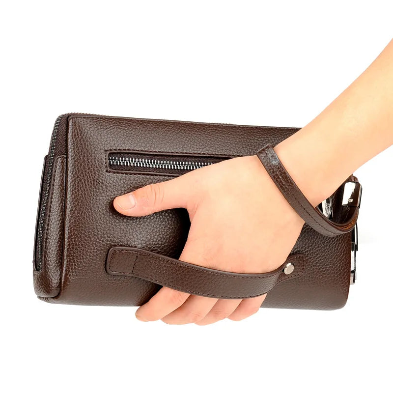 New Men's Long Business Wallet PU Leather Buckle Zipper Handbag Mobile Bag Money Organizer Fashionable Casual Clutch for Men