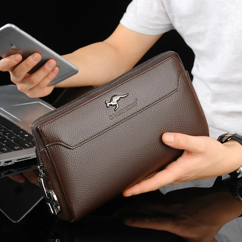 New Men's Long Business Wallet PU Leather Buckle Zipper Handbag Mobile Bag Money Organizer Fashionable Casual Clutch for Men