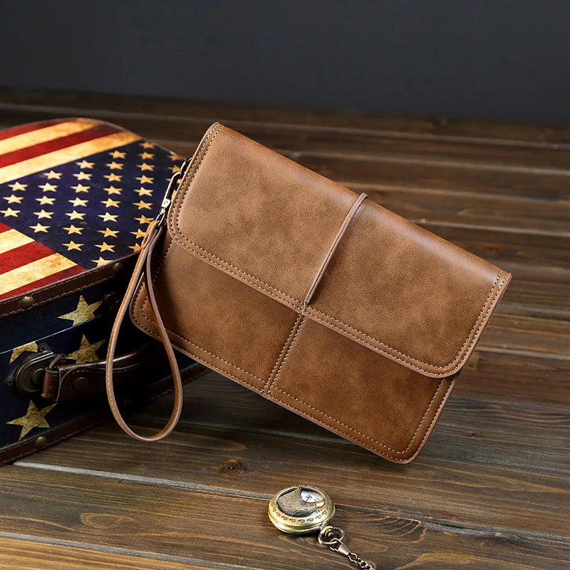 Crazy Horse Leather Man Cluthes Bag Retro Men Handbags Fashion Envelope Bag