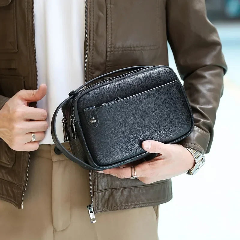 High quality cowhide leather solid color men's handbag large capacity wallet card bag designer luxury Bag clutch New Year's Gift