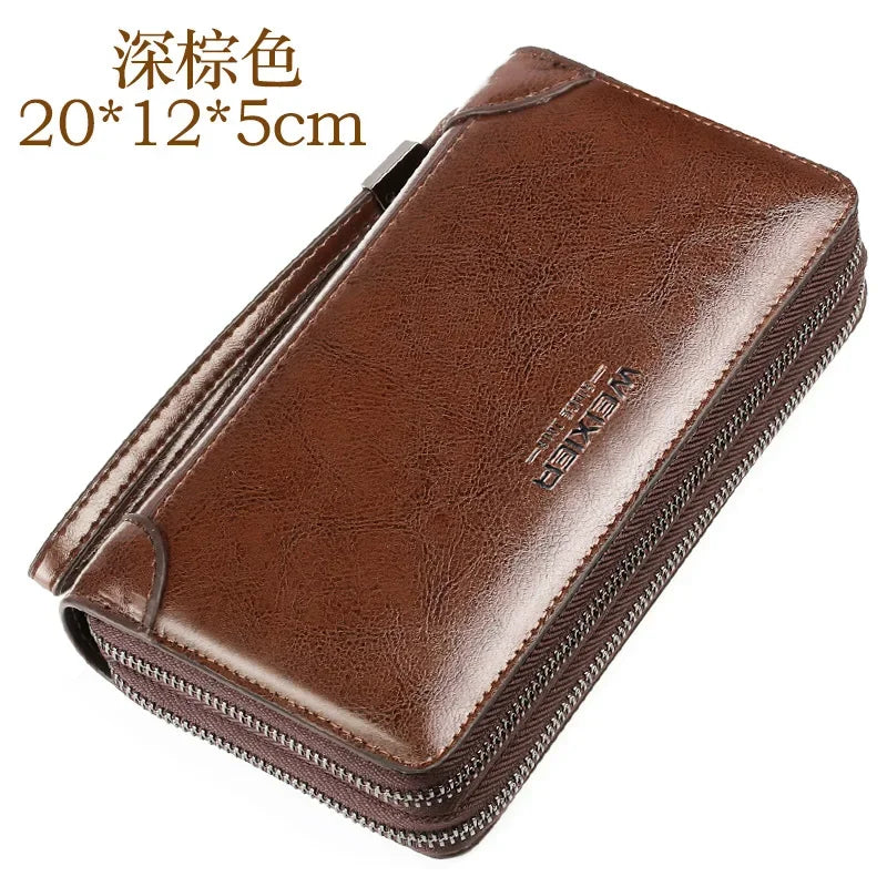 Weixier Hand-wrapped Oil Wax Leather Men's Bag Men's PU Hand Bag Grab Bag Multi-functional Wallet Large-capacity Business Men's